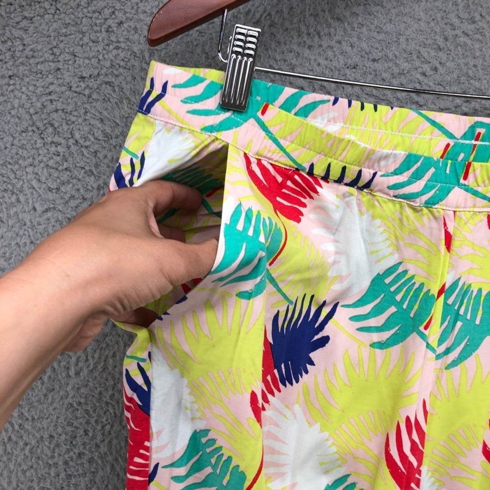 Marine Layer Tropical Leaf Pants Women Large Yellow Red Blue Palm Print Relaxed - Picture 3 of 10